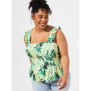 Women's Torrid Plus Size 5, 5X, 28 Green Peplum Crinkle Gauze Smock Top